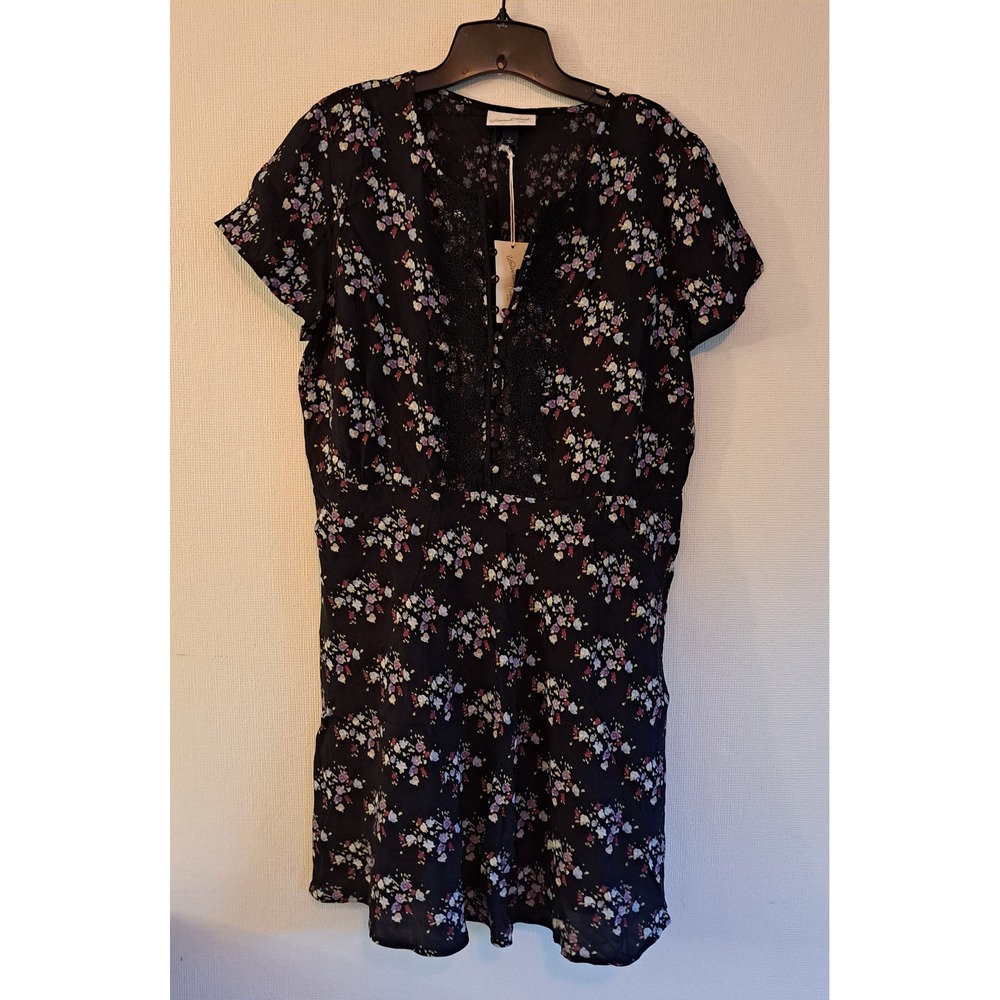 Universal Thread BLK Floral Mini Dress L NEW Lace Boho Button Front 1156-208-B8